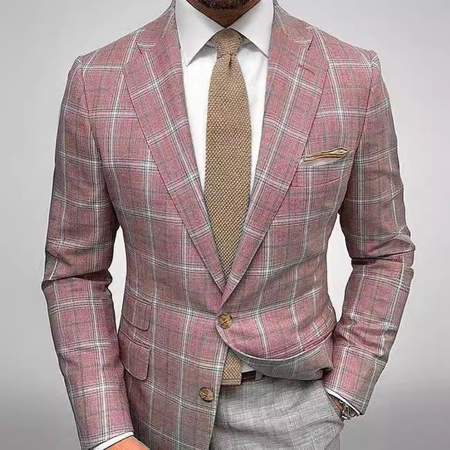 Light Business Men's Suit Printed Checks Coat
