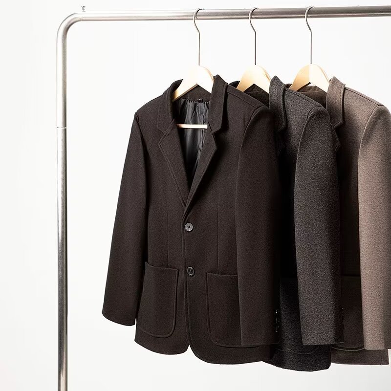 Mens Solid Color Loose Fit Business-Casual Wool Blazer