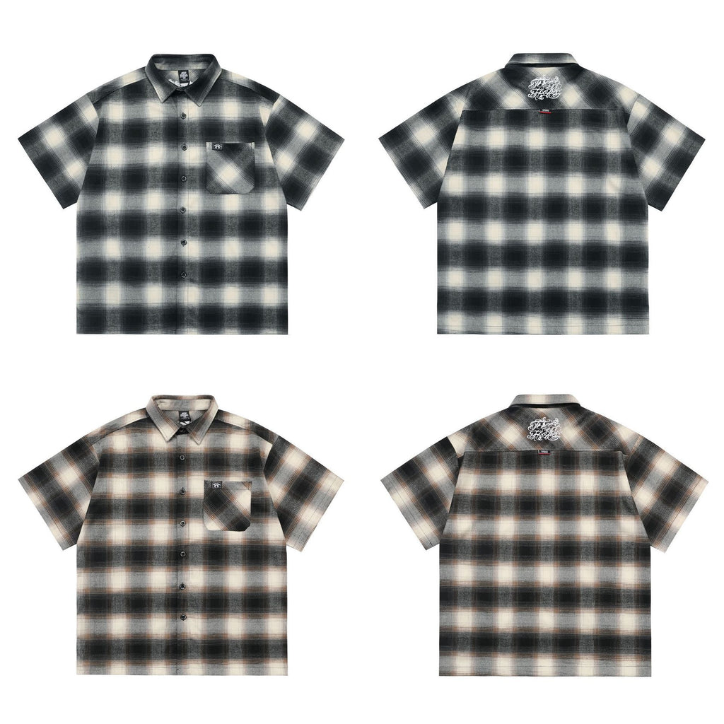 Large Plaid Classic Pocket Half Sleeve Cardigan Short Sleeve Shirt