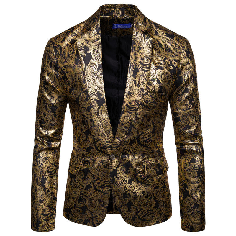 Men's Glossy Gold-stamped Performance Suit Jacket