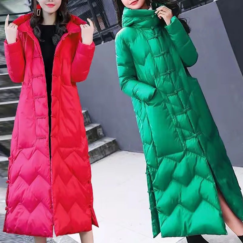 Knee-length Chinese-style Retro Frog-button Coat