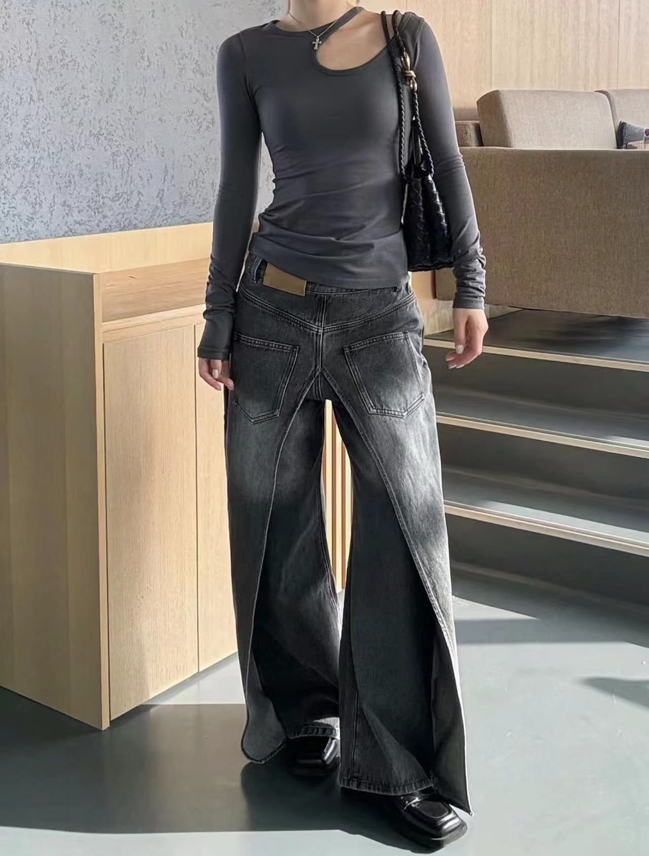 Reversible Washed Distressed Jeans For Women Deconstructed Vintage Banana Pants