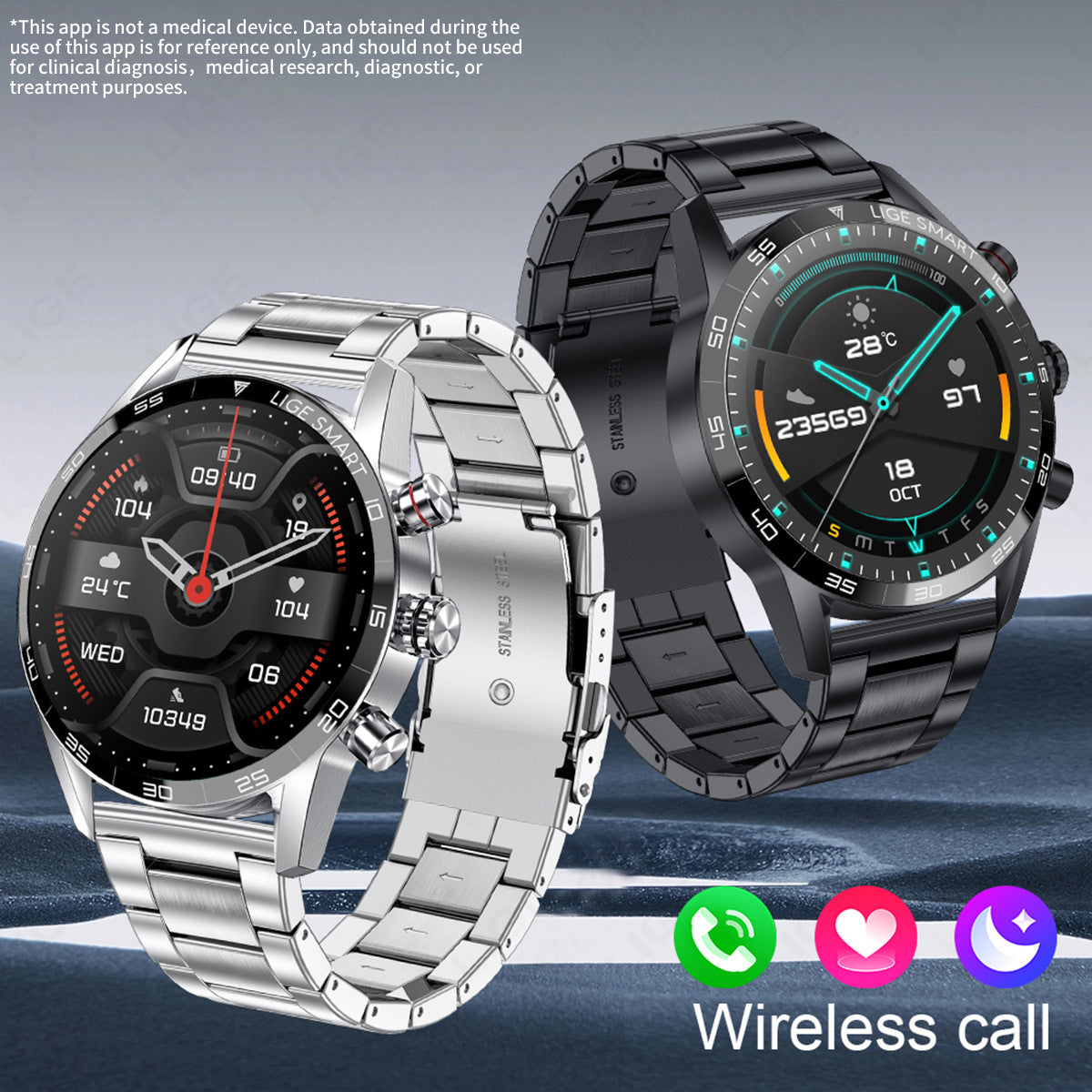 Smart Blood Pressure Heart Rate Bluetooth Multifunctional Men Business Watch