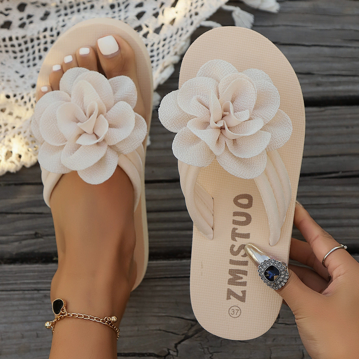 Plus Size Slippers Flower Solid Color Slippers Flip Flops