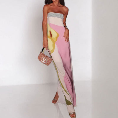 Women's Fashion Casual Avocado Print Tube Top Dress