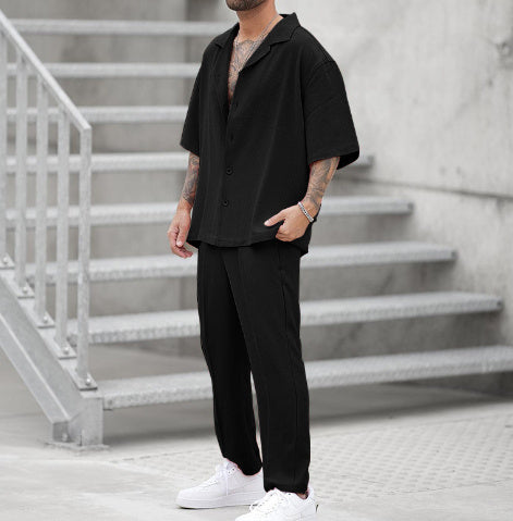 Men's Summer Fashion Shirt Casual Pants Two-piece Set