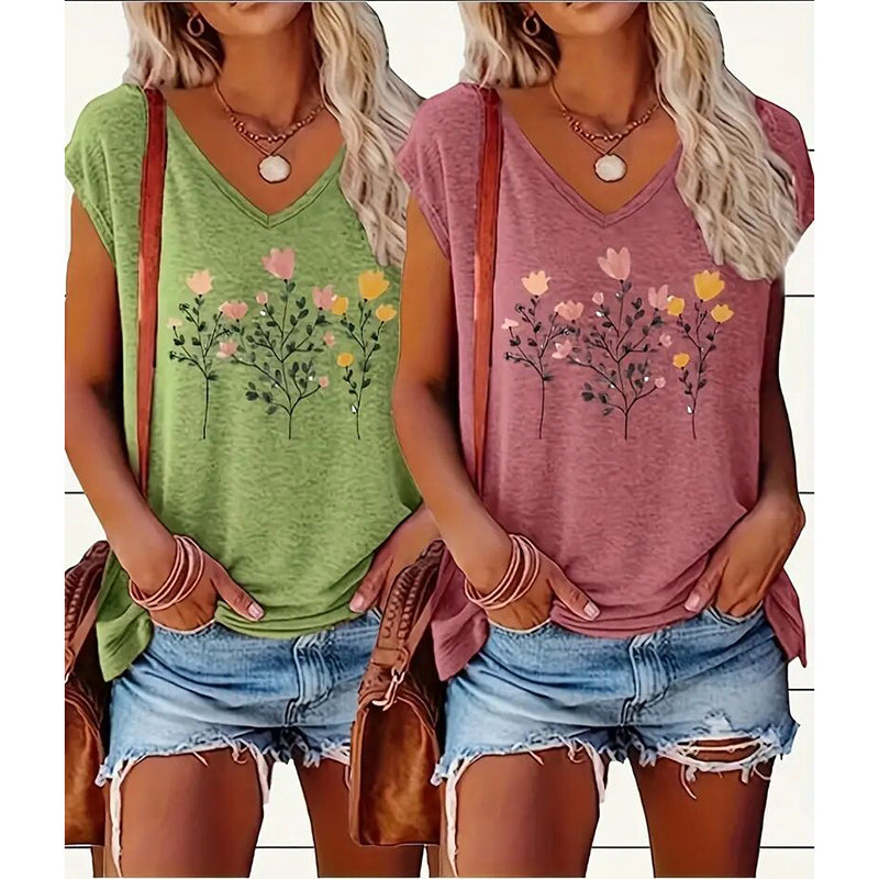 Women's 2-Pack Graphic Tees, Funny Print Short Sleeve Casual Summer Tops