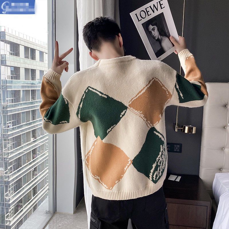 Contrast-color Fashionable Knitwear Crew-neck Sweater For Men