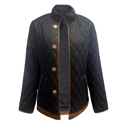 Classic Plaid Diamond Cotton Jacket Women's Short Stylish