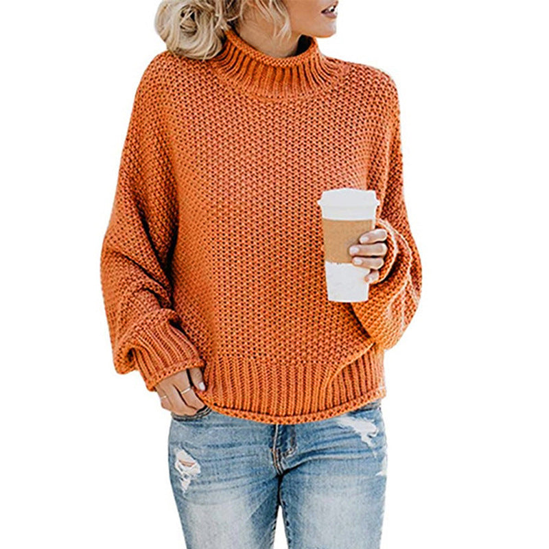 Solid Turtleneck Pullover Sweater Winter Fashion Casual Knitted Long-Sleeved Top Women's Clothing