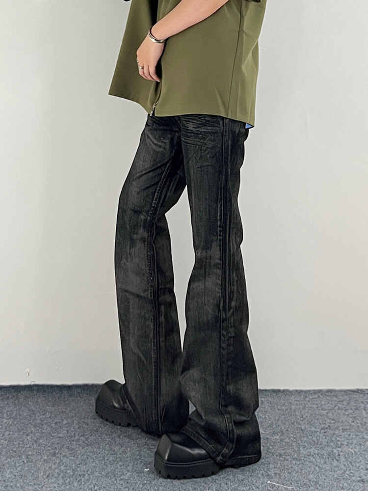 Washed Black Jeans Men's Straight Bootcut Trousers