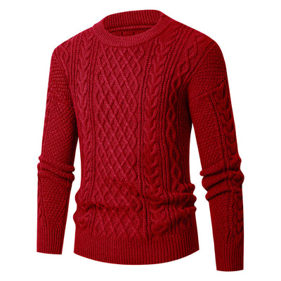 Men's Young And Middle-aged Thickened Solid Color Round Neck