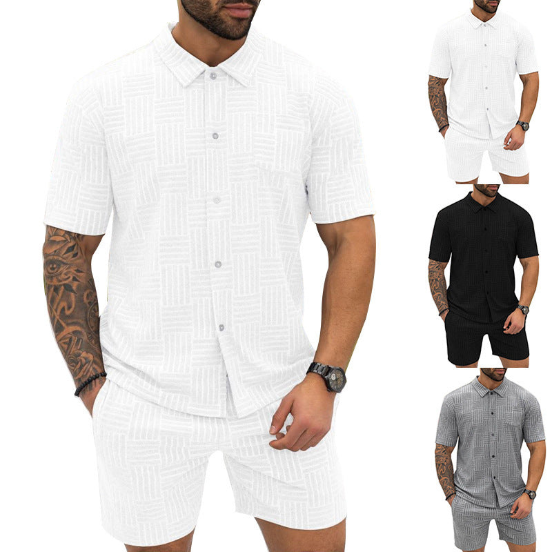 Men's Jacquard Button Shirt Lapel Casual T-shirt Suit