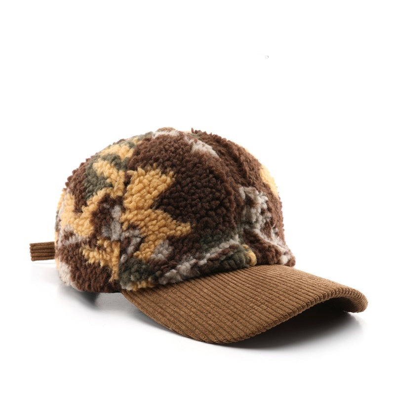 Color Blocking Plush Camouflage Solid Color Light Board Baseball Cap