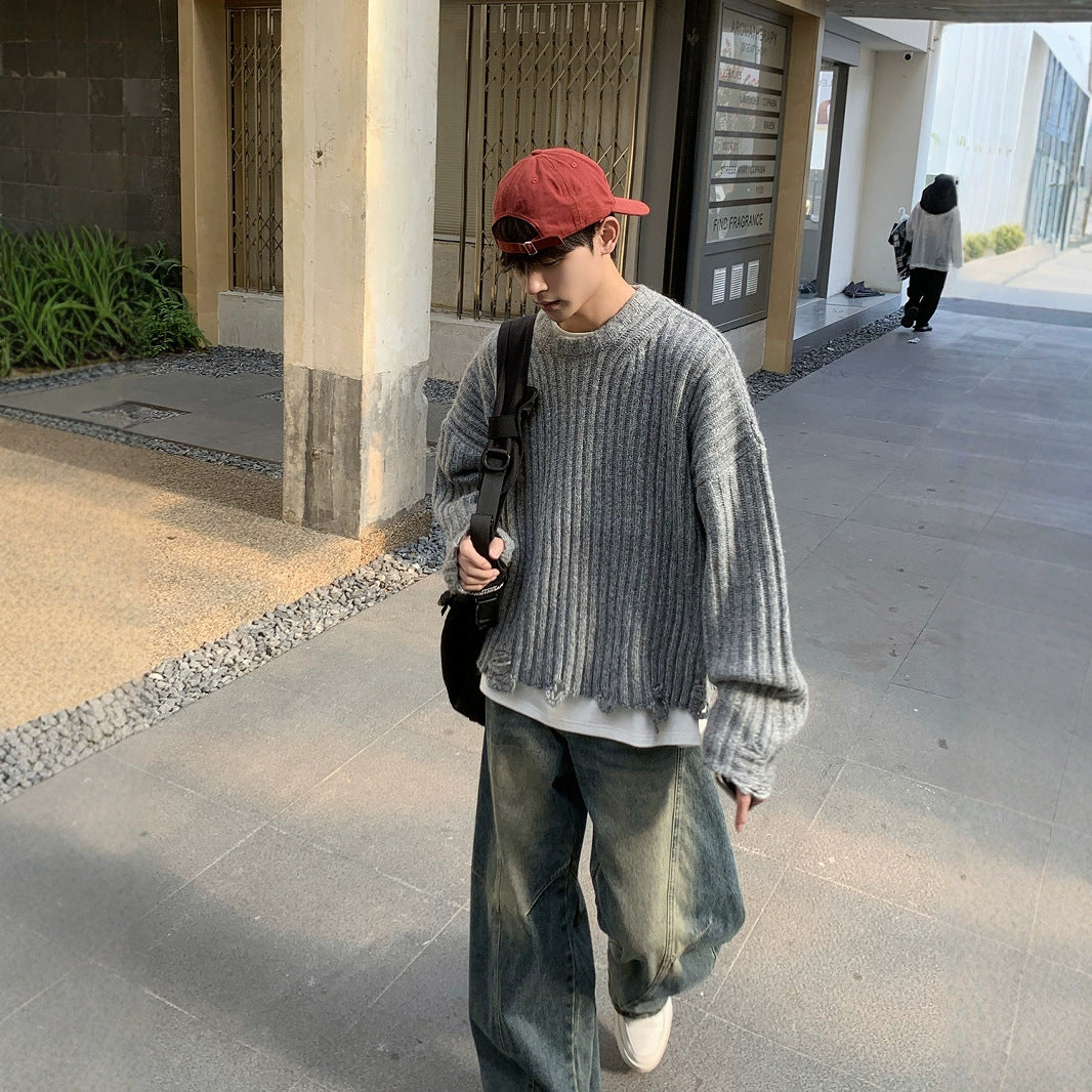 New Retro Worn Long-sleeved Pullover Sweater For Men And Women