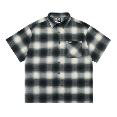 Large Plaid Classic Pocket Half Sleeve Cardigan Short Sleeve Shirt