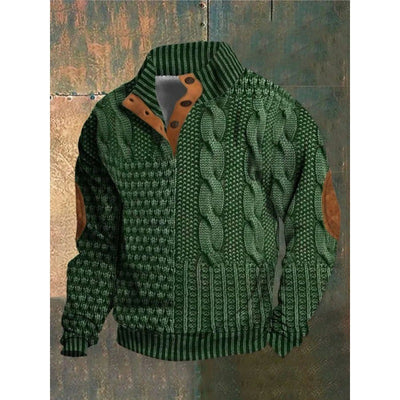 3D Digital Printing Stand Collar Men's Street Trend Buckle Polo Sweater