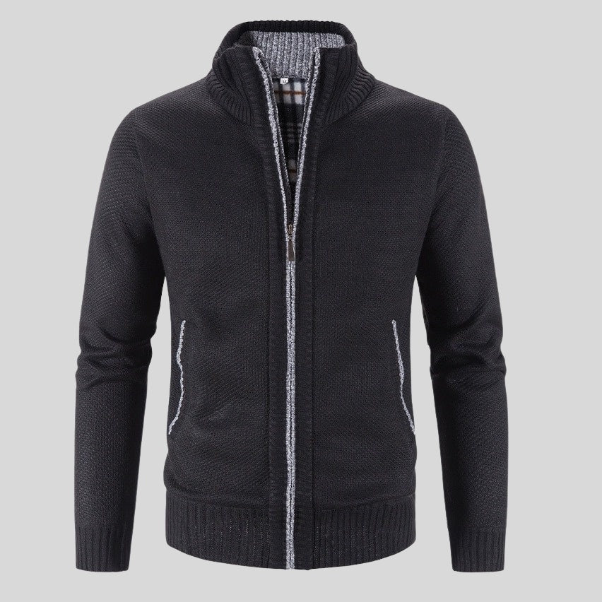 Men's Solid Color Stand Collar Cardigan Jacket