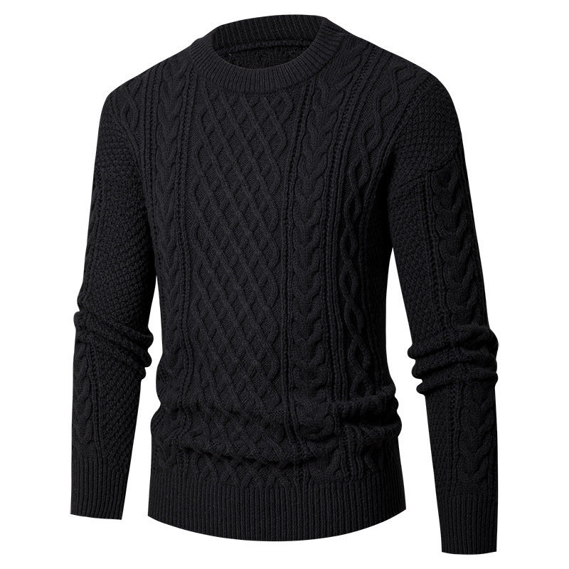Men's Young And Middle-aged Thickened Solid Color Round Neck