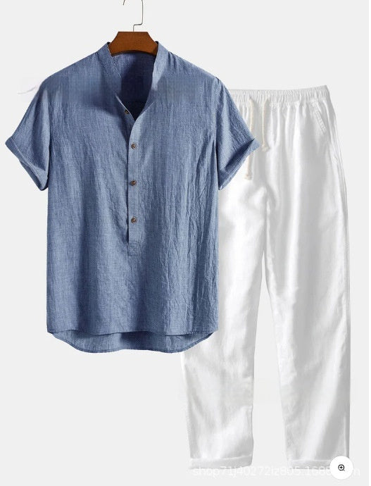 Printed Loose Short Sleeve Shirt Trousers Suit Men's Casual Suit