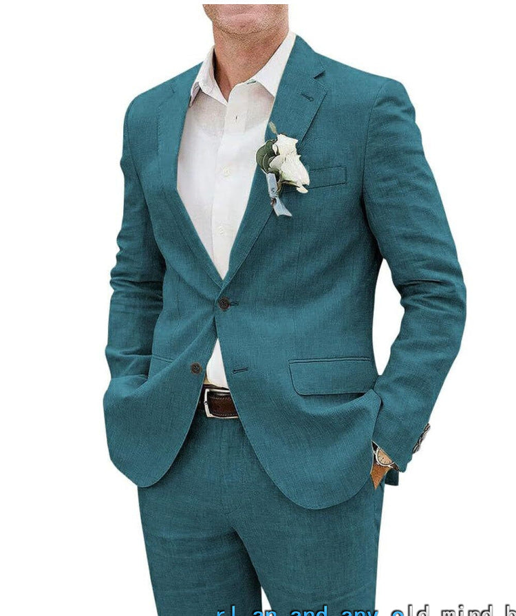 Men's Suit Casual Men's Linen Business Banquet Two-piece Suit