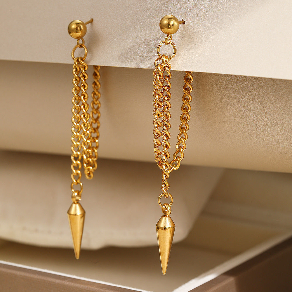 Personalized Long Ear Studs Simple Rivet Chain Cold Style