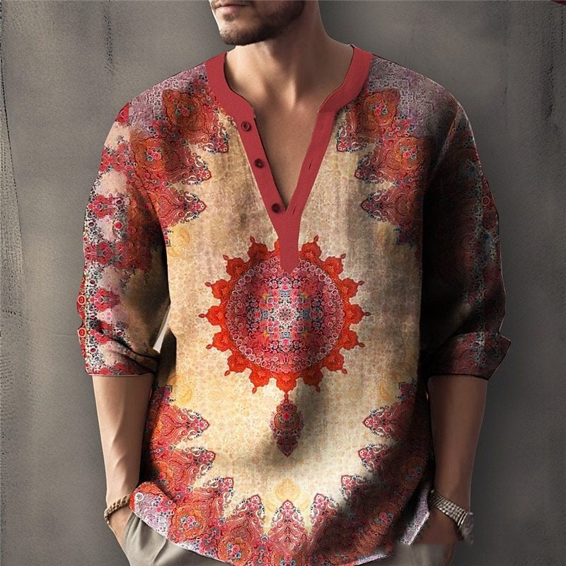 Printed Casual V-neck Men's Loose Jacquard Sweater Long Sleeve
