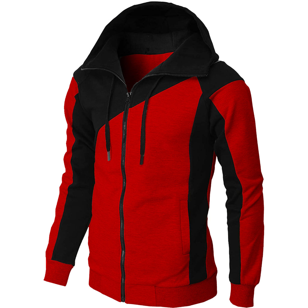 Cross-border Contrasting Color Jacket Men's Slim Hooded Hood