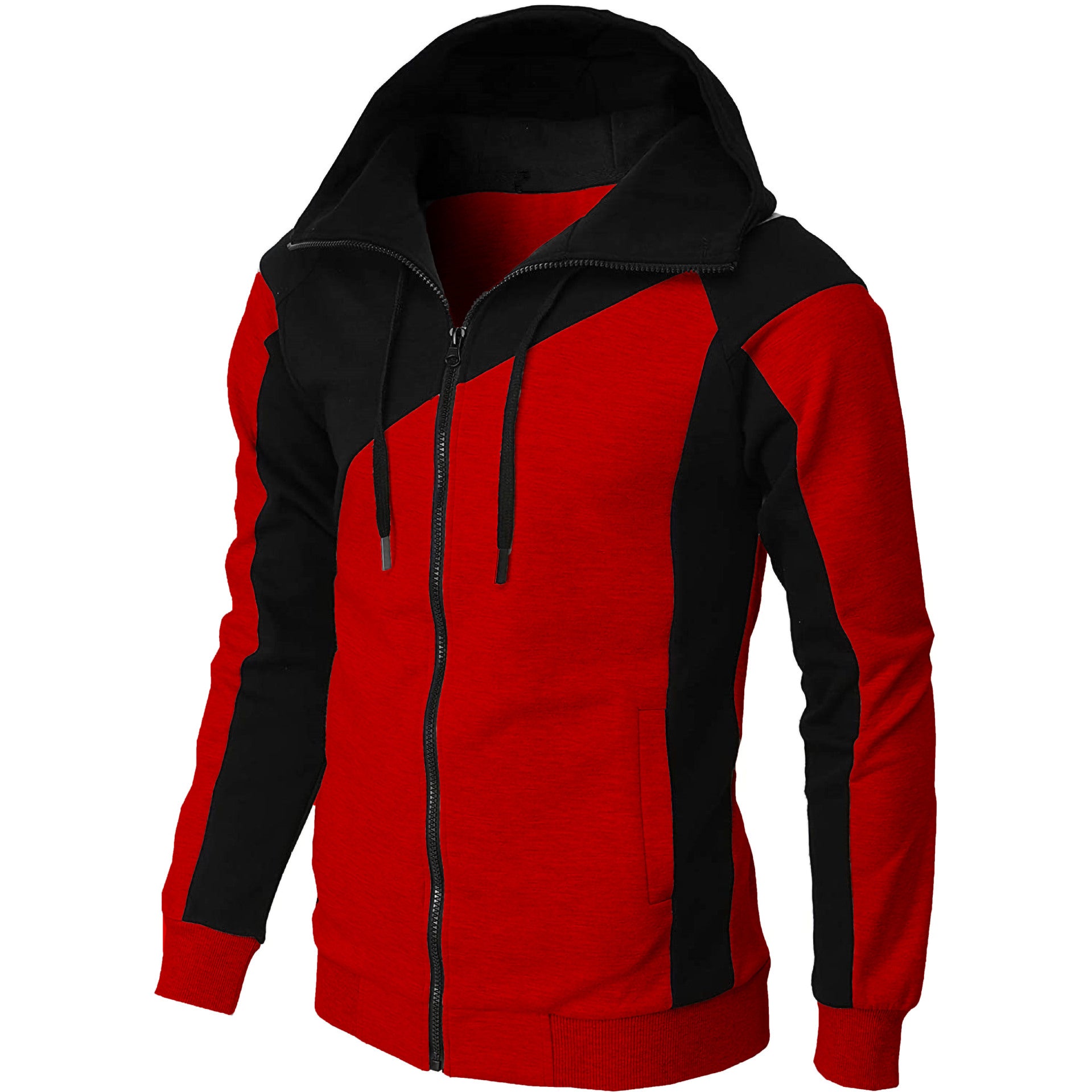 Cross-border Contrasting Color Jacket Men's Slim Hooded Hood