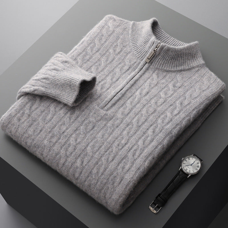 Pure Wool Sweater Men's Half-high Collar Pullover