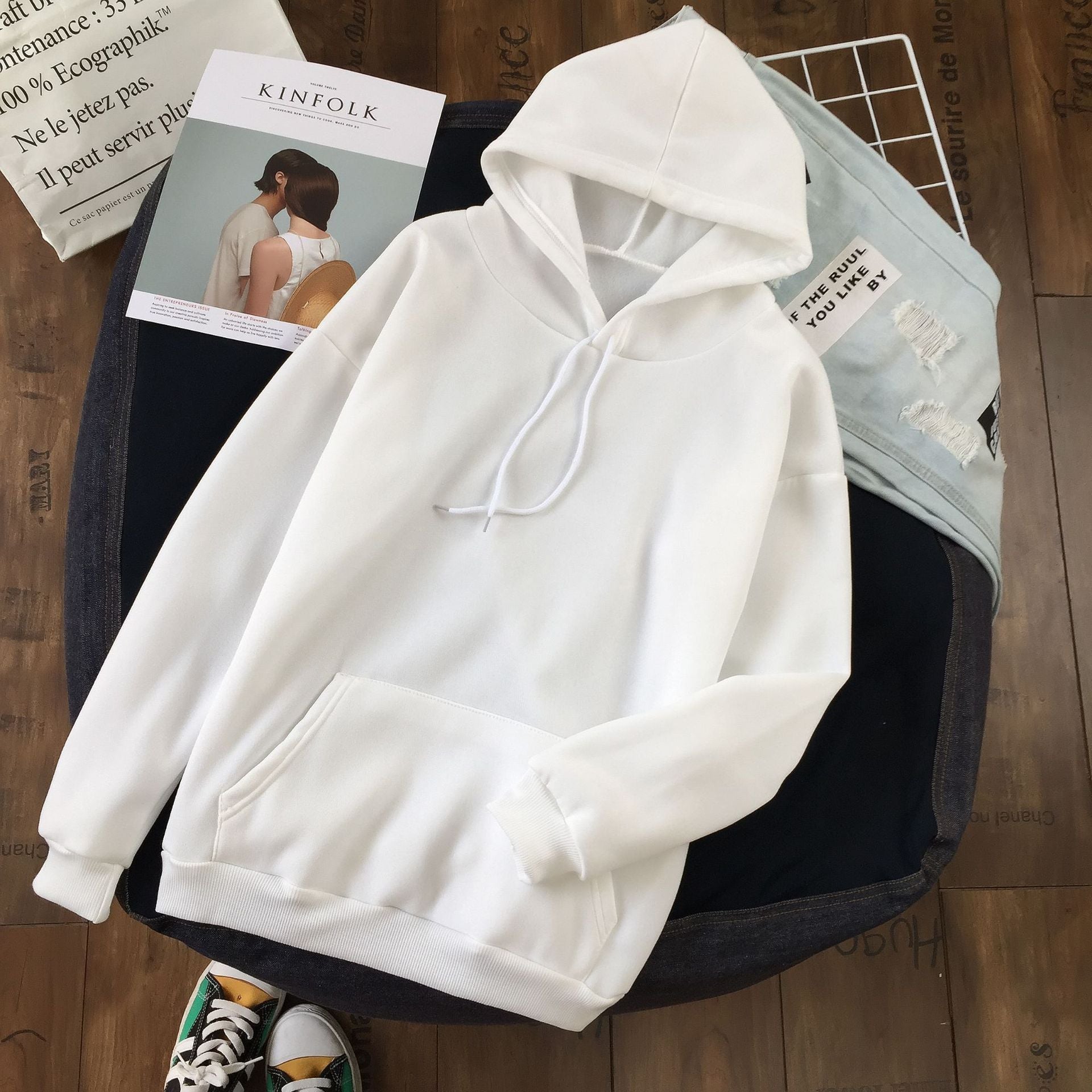 Long Sleeve Solid Color Hooded Sweater Couple
