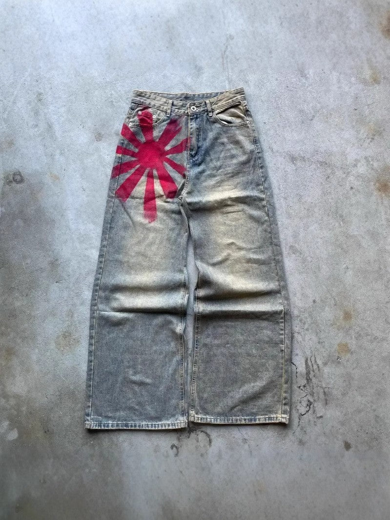 Men's Wide-leg Mopping Denim Trousers