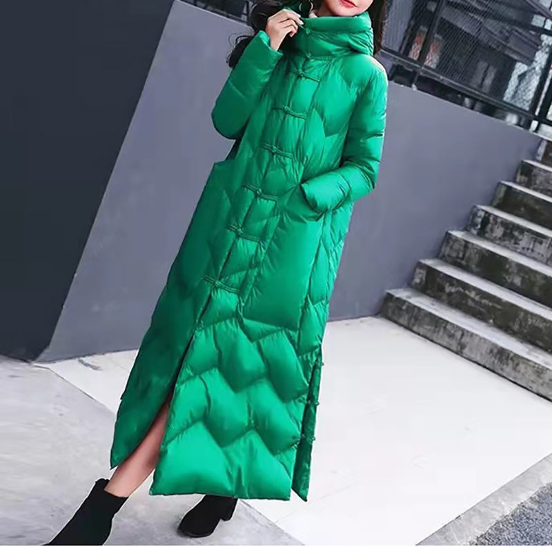 Knee-length Chinese-style Retro Frog-button Coat