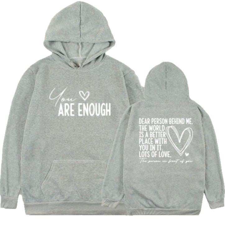 New YOU ARE ENOUGH Lettered Casual Hoodie
