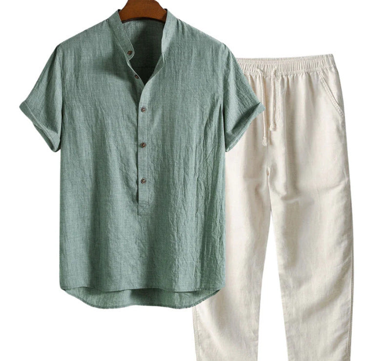 Printed Loose Short Sleeve Shirt Trousers Suit Men's Casual Suit