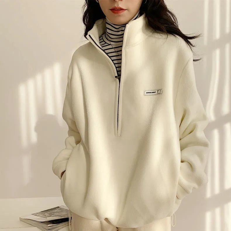 Fashionable Half High Neck Fleece Sweater For Women