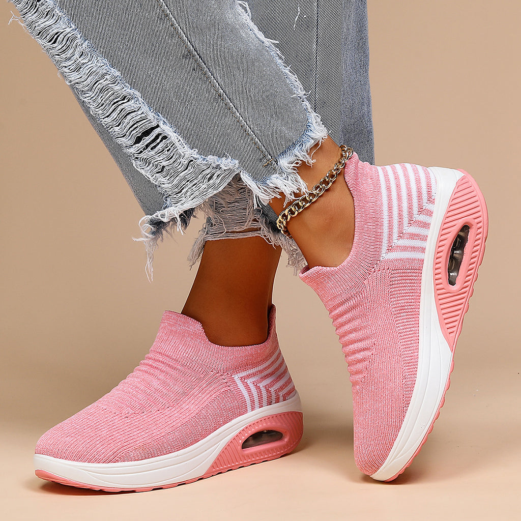Plus Size Sports Women's Shoes Breathable Fly-knit Socks Shoes Slip-on Lazy Shoes