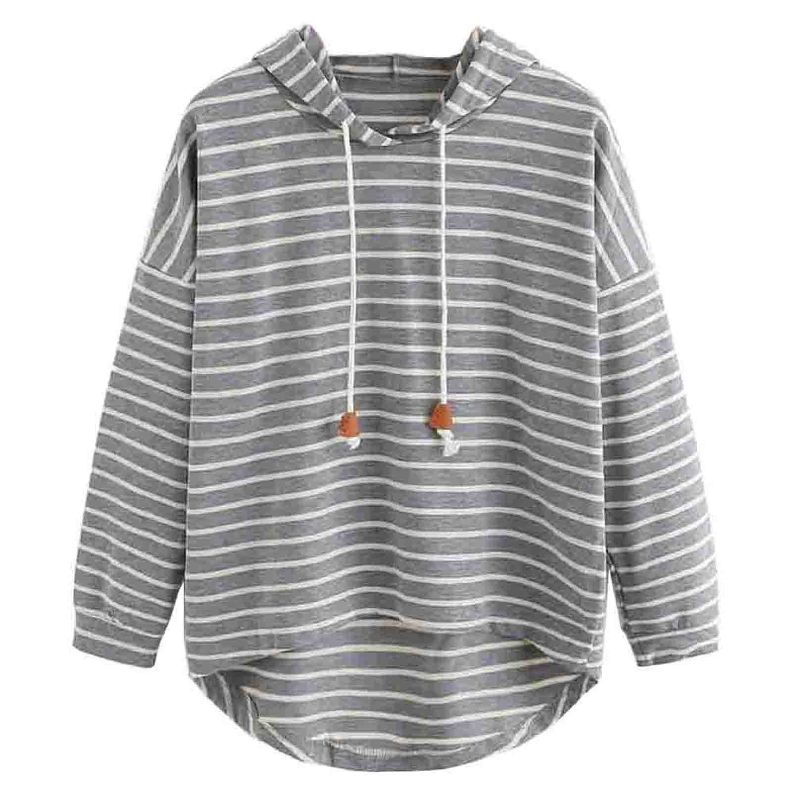 Black and White Striped Loose Hooded Sweatshirt