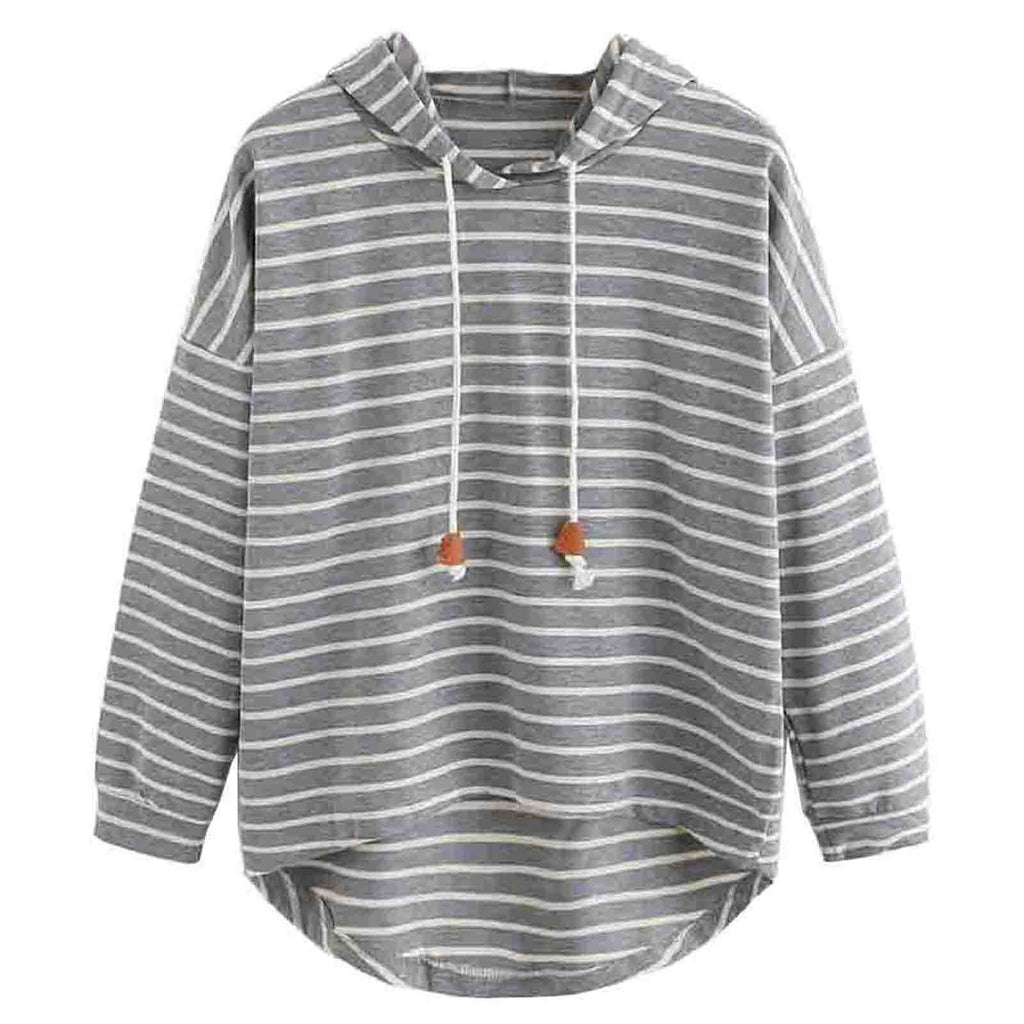 Black and White Striped Loose Hooded Sweatshirt