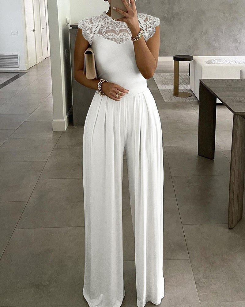 Fashion Lace Collar Round Neck Jumpsuit For Women