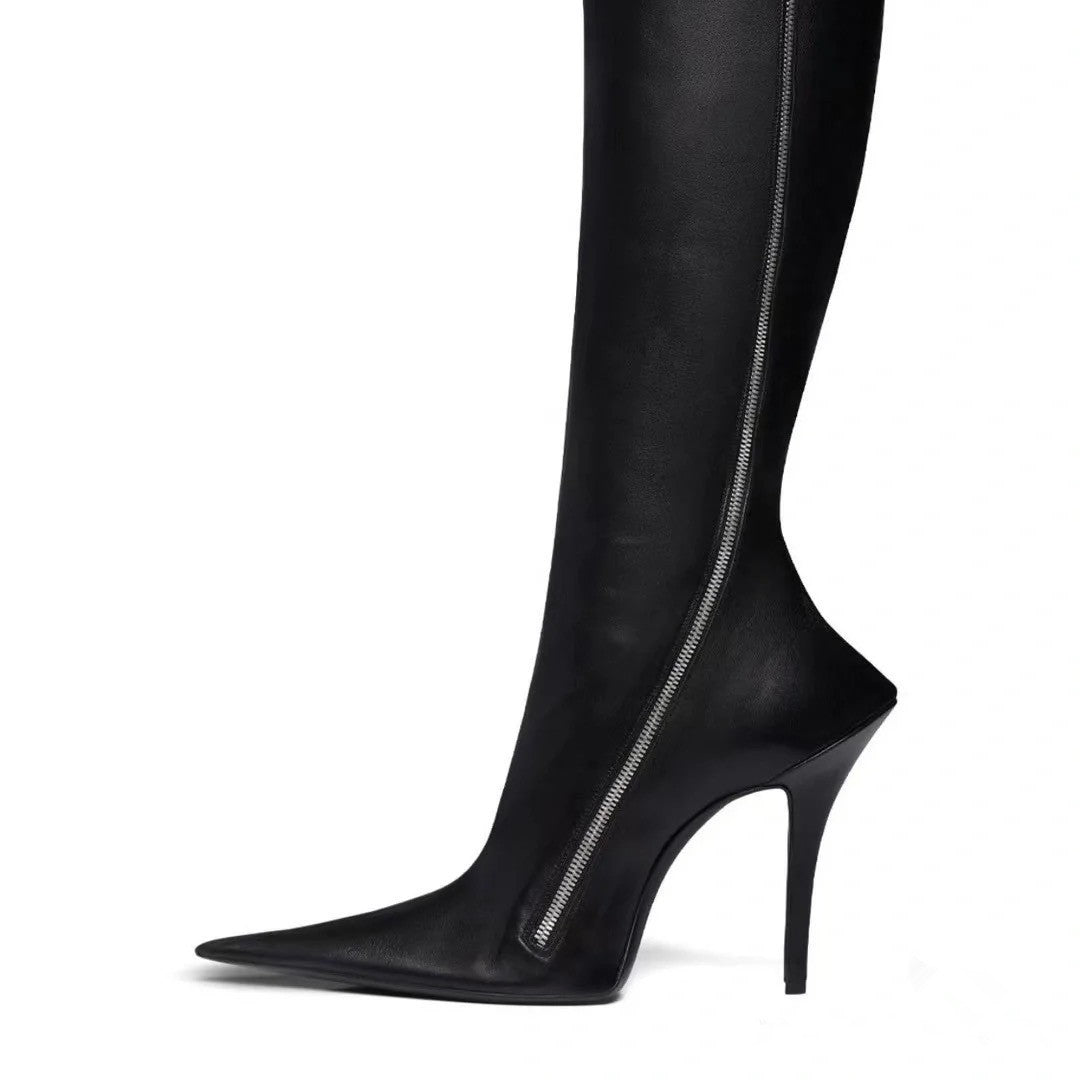 New Stiletto Heel Pointed Shaped Heel Side Zipper Knee-length Female Boots