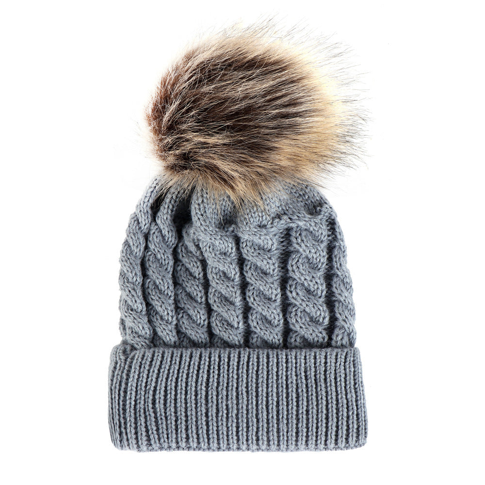 Autumn and winter ball twist knit hat Warm female parent-child imitation braid hair ball wool cap