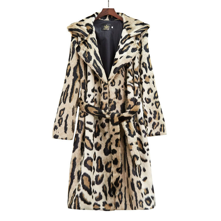 Long Plush Coat Women's Coat Belt Trench Coat