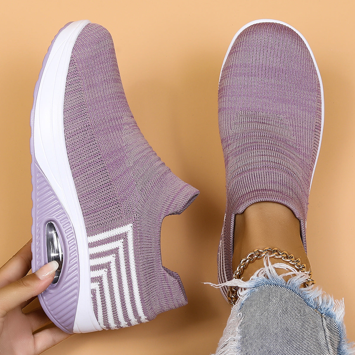 Plus Size Sports Women's Shoes Breathable Fly-knit Socks Shoes Slip-on Lazy Shoes