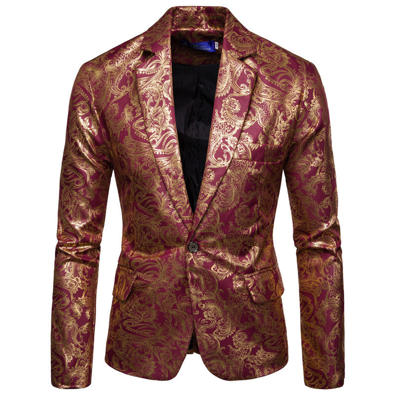 Men's Glossy Gold-stamped Performance Suit Jacket