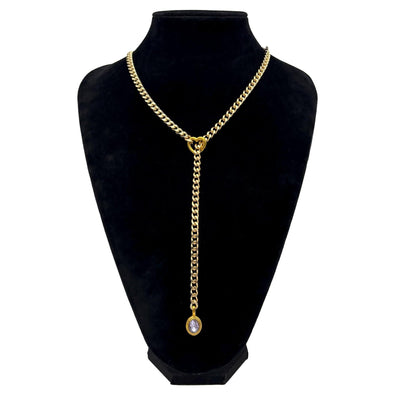 Stainless Steel 18K Slide Chain Heart-shaped Ring Punk Rock Exaggerated Style Cuba Long Necklace
