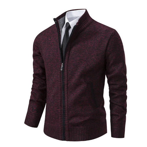 Men's Solid Color Stand Collar Cardigan Sweaters Coat