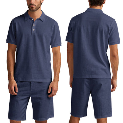 Summer Men's Loose Casual Linen Breathable Short Beach Sleeve Shorts Suit