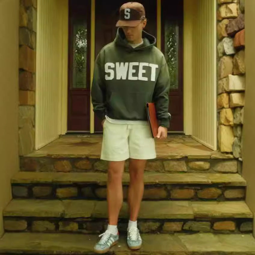 English Printed Loose Hooded Sweatshirt