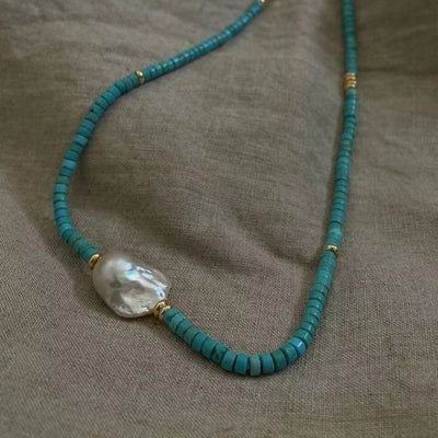 Design Natural Baroque Pearl Natural Turquoise Necklace